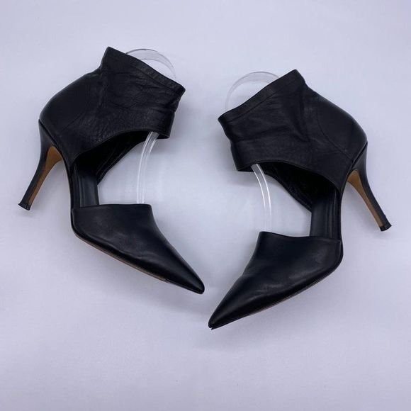 Vince Shoes - Vince Ada Black Leather Pointed Toe Ankle Heels
